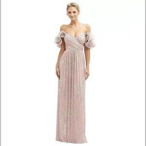 Elegant Ruffle, Off-Shoulder Formal Dress - Pink & Gold - After Six - M